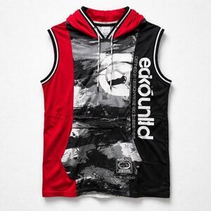 Ecko Unlimited Red and Black Graphic Sleeveless Hoodie